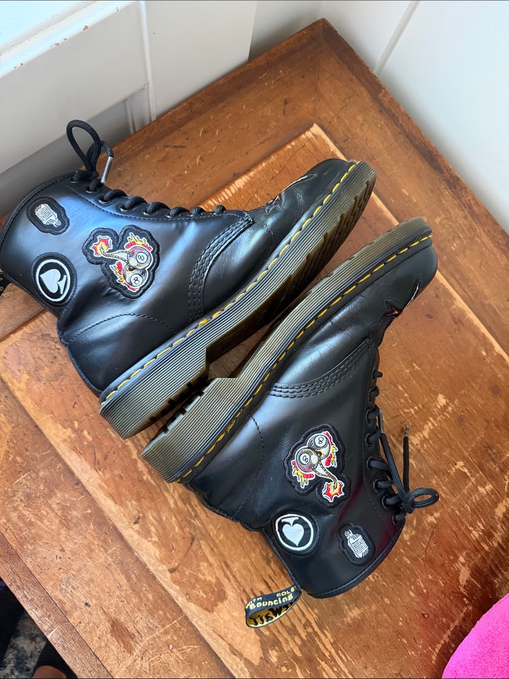 Dr Martens Black Lace-Up Patch Combat Boots - Birds, Cherry & Skull Accents - Picture 5 of 11